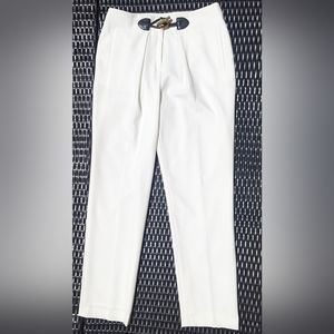 Size 10 White Calvin Klein Pants W/Buckle Embellishment
